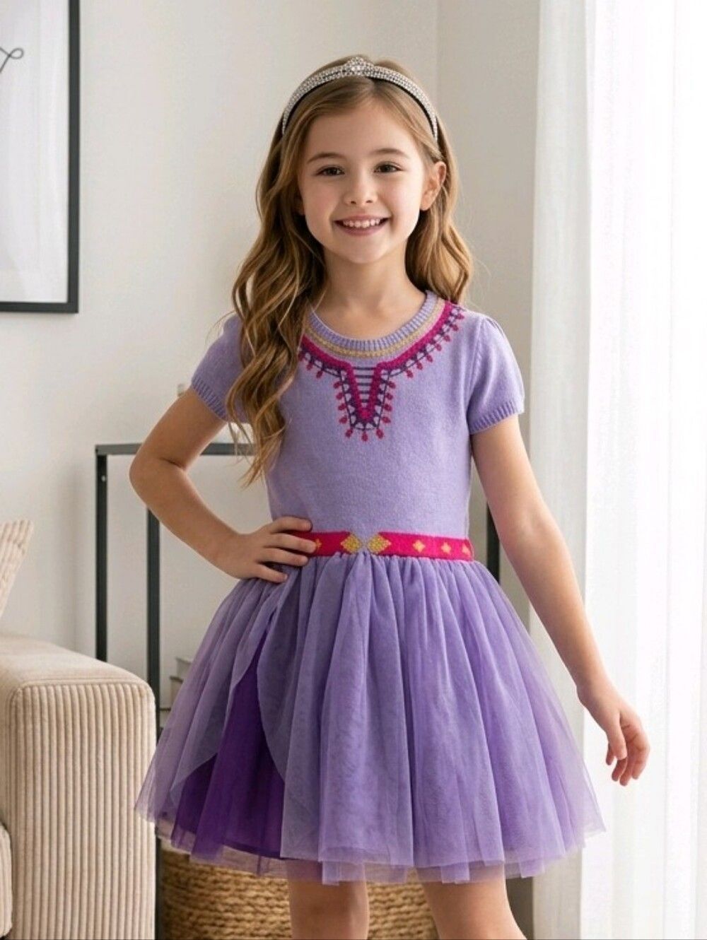 Disney Wish Asha Tutu Dress Girls 3T Purple Sweater Knit Princess Party WDW Glam